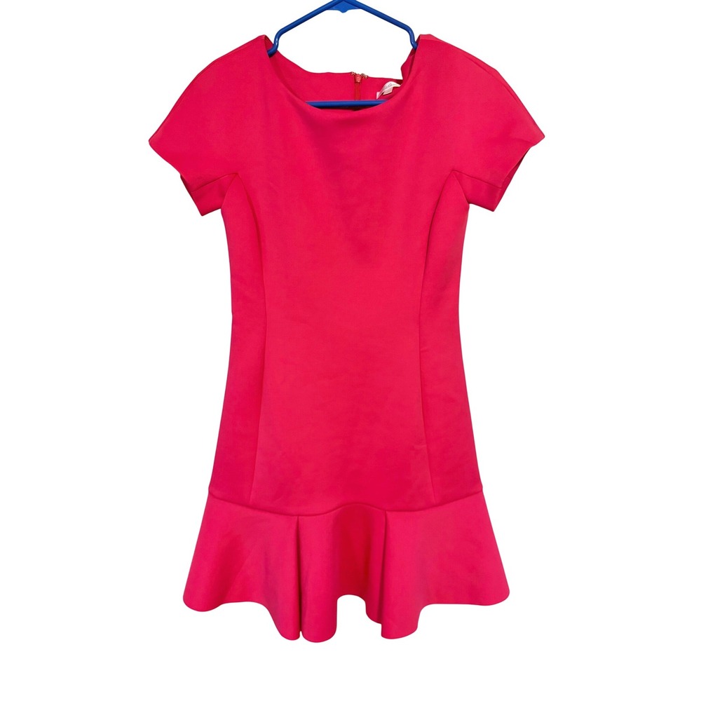 Shoshanna Hot Pink Ruffle Flounce Mini Dress Short Sleeve Size 4 Barbie Fushia